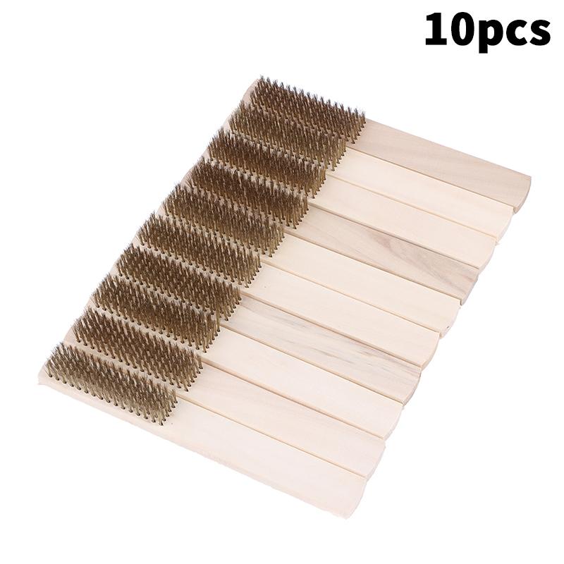 [TL][TL]2/5/10Pcs Wood Handle Brass Wire Brush For Industrial Devices Surface/Inner Polishing Grinding Cleaning 6x16 Row Brushes