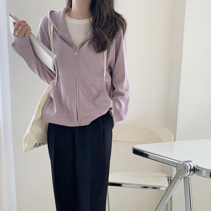 Damen Waffel Hoodie - Dünne Kapuzenjacke mit langen Ärmeln für Frühling/Herbst 2026