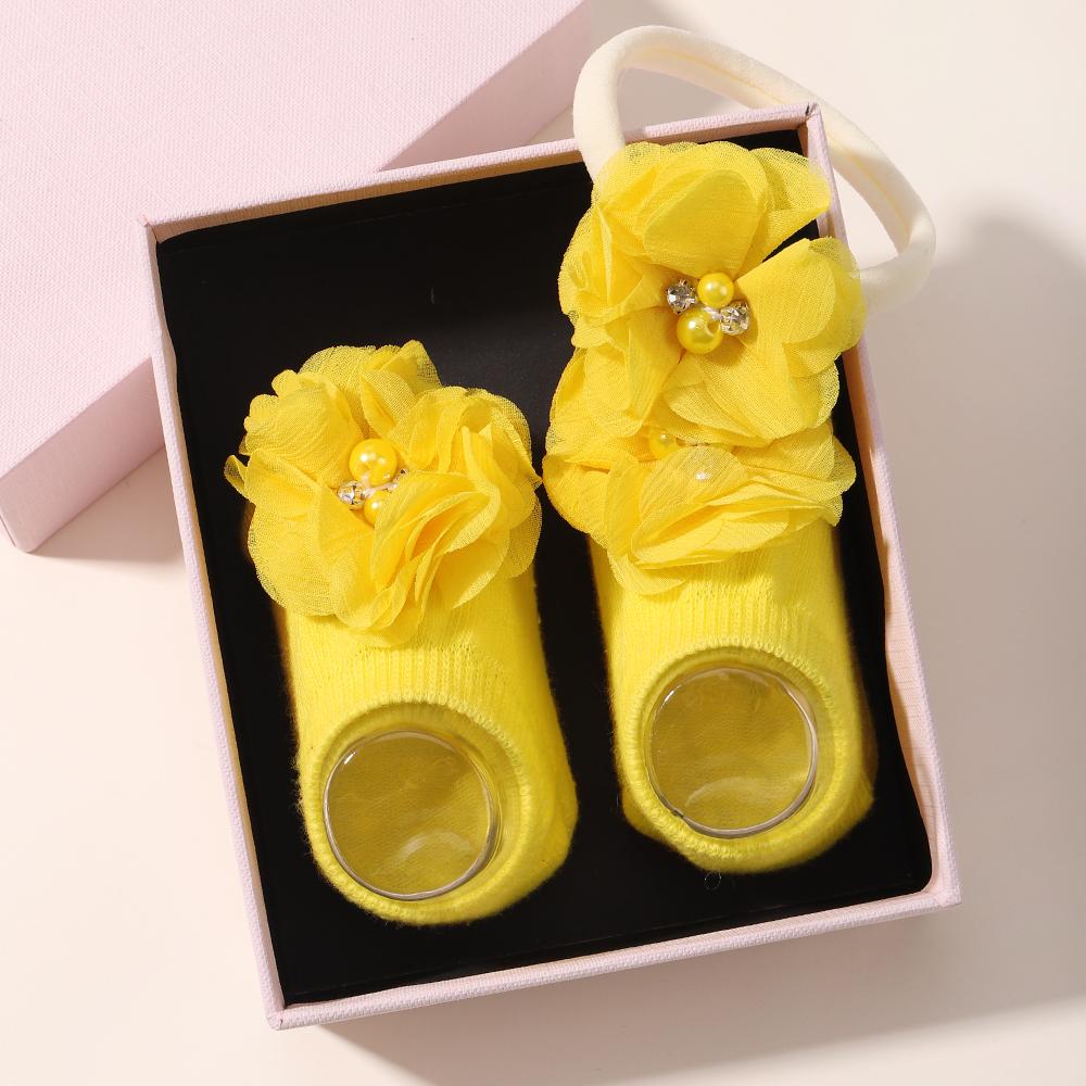 0-1Y Baby Short Socks Hairband Set Nylon Elastic Flower Headband Breathable Soft Sock Baby Fashion Accessoriess