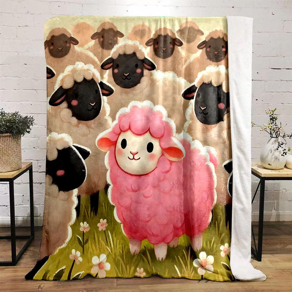 Pink Sheep Among Black and White Flock Patterned Flannel Blanket Perfect for the Bedroom Living Room, Sofa, or a Little Nap