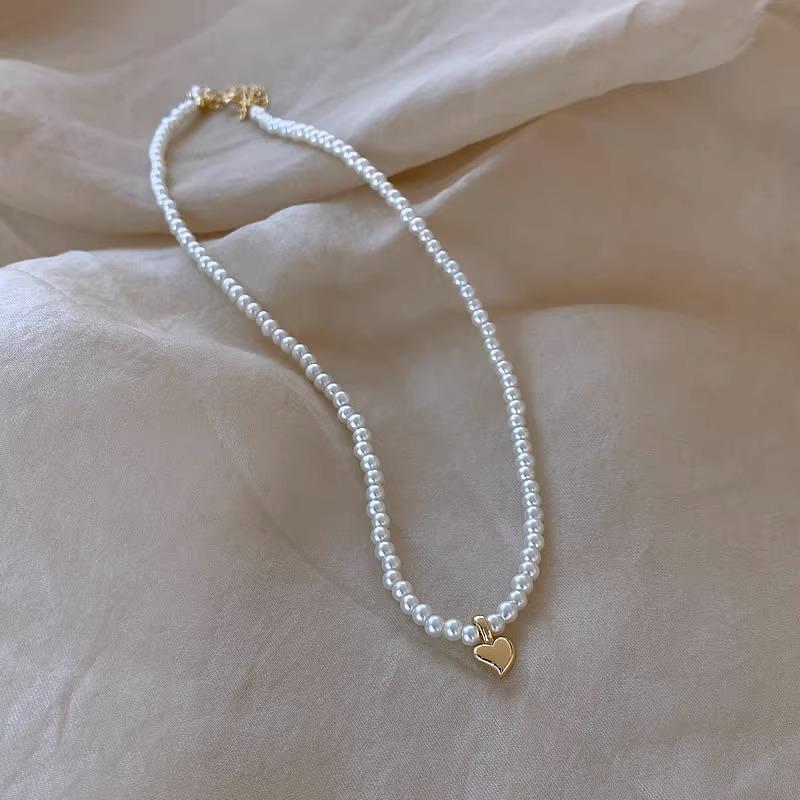 Simple Bead Notch Love Necklace Fashion Light Luxury Pendant Removable Clavicle Chain Temperament Imitation Pearl Clavicle Chain