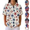 Women’s Short Sleeve Button Down Shirt with Star and Stripe Print Casual Loose Fit Blouse Lightweight Summer Top for Everyday Wear