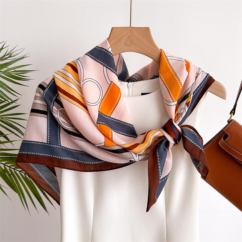 Style Chain 90 Simulation Silk Large Square Scarf Large Printing Shawl Commuting Versatile Herringbone Scarf Headscarf Female New