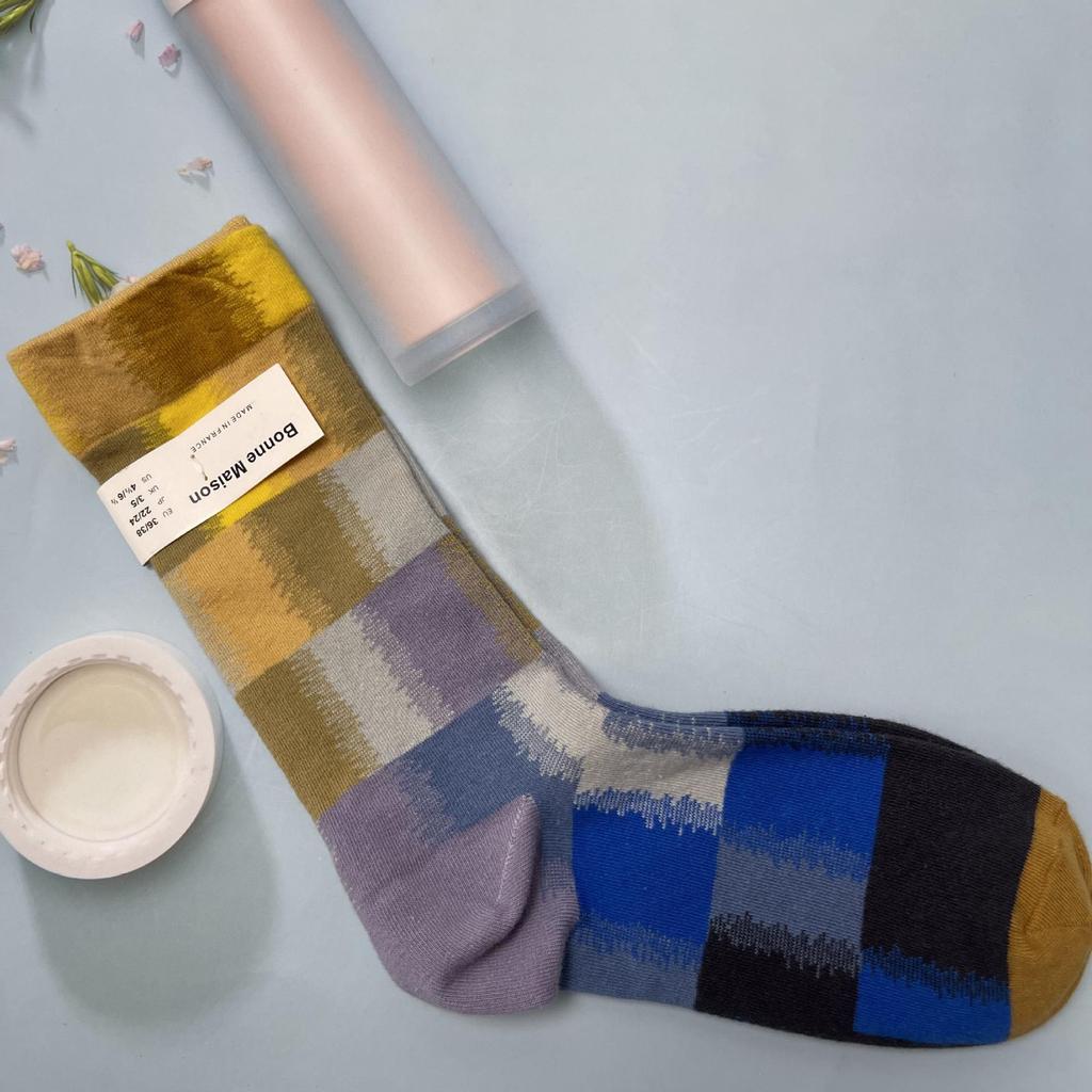 Bonne Maison: Retro-Ölgemälde-Socken für Damen, mittelhoch, luxuriös, französisch, bis zur Wade