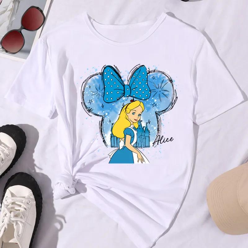 2025 New Funny Women Graphic T Shirts Kawaii Belle Disney Princess Women Clothes Summer Clothes Women Tops