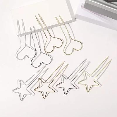 Bacchetta per capelli a forma di U cava Bacchette per capelli da donna Cuore d'Amore Stella Accessori per acconciature da sposa Fermagli per capelli in metallo Oro Argento Mollette
