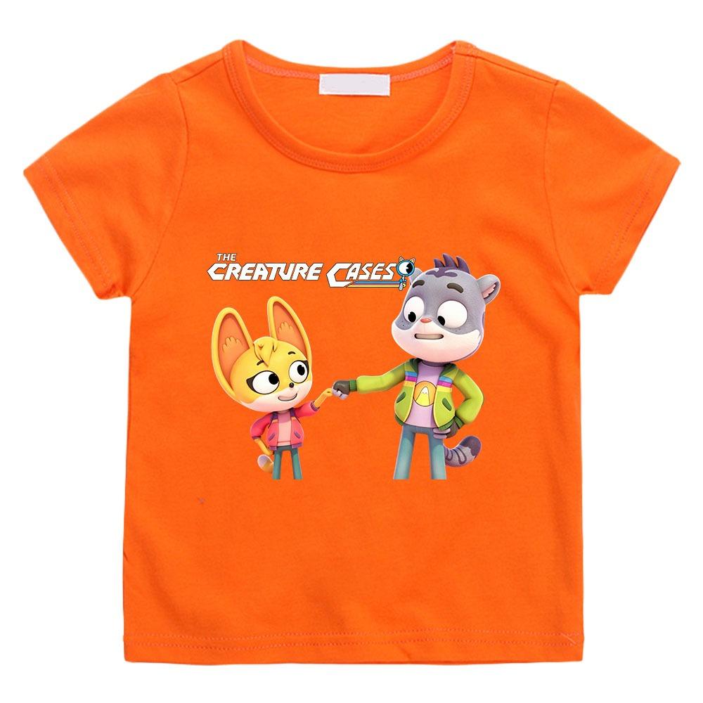 Camiseta Infantil Estampado de Dibujos Animados The Creature Cases 2-12 Años Niños Niñas Unisex Moda Manga Corta Cuello Redondo Tops Casuales