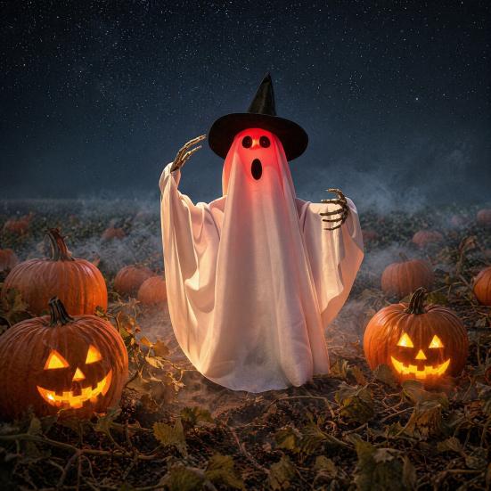 Scary Animated Halloween Ghost Decoration, Lighted Voice Control Skeleton Ghost for Haunted House, Halloween Party, Spooky Outdoor Decor