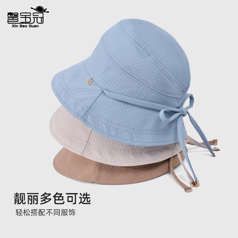 Summer Outdoor Travel Sunscreen Visor Versatile High Sense Big Head Circumference Basin Hat Show Face Small Bow Bucket Hat