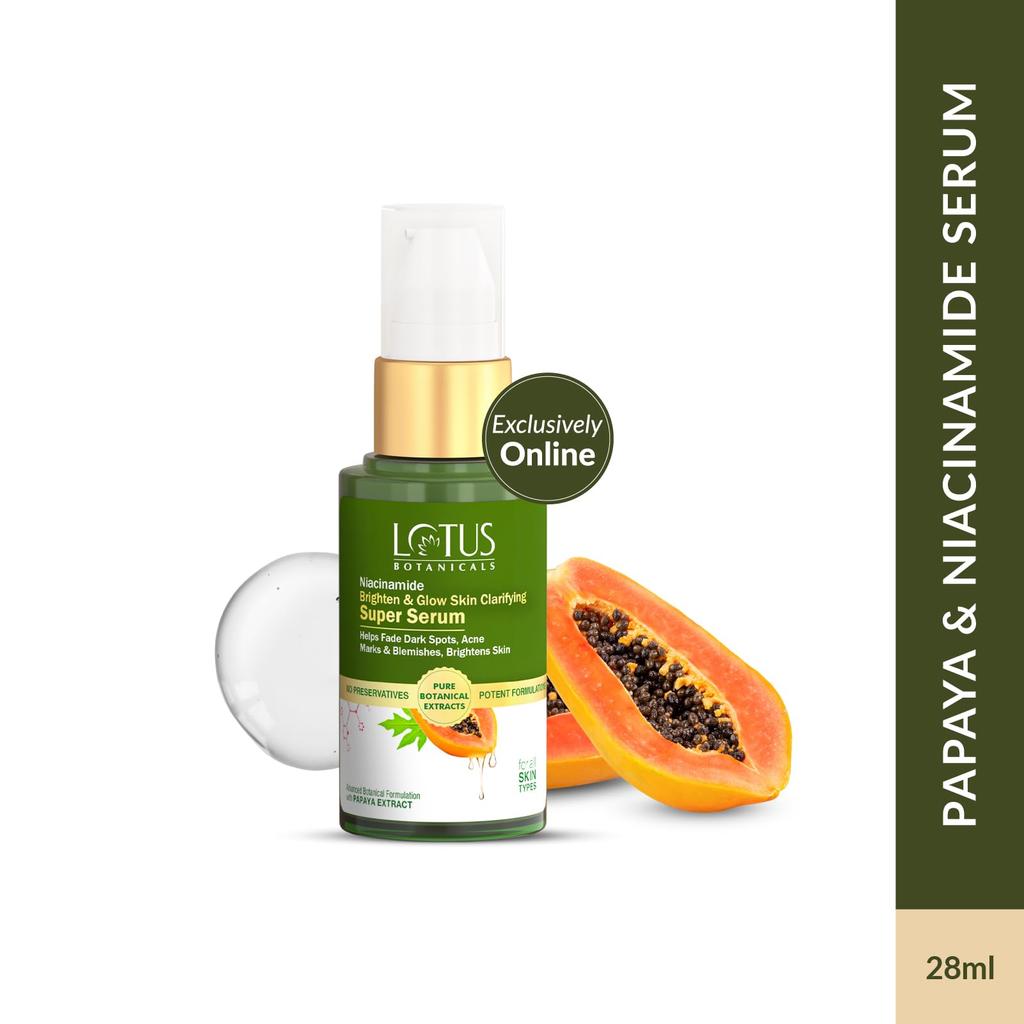 Lotus Botanicals Papaya And Niacinamide Brighten And Glow Skin Clarifying Super Serum | Paraben & Sulphate Free | All Skin Type | For Women and Men