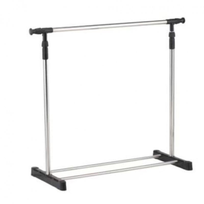 Clothing Store Display Rack: Stainless Steel Minimalist Floor-Standing Rack for Men's, Women's, and Children's Apparel.