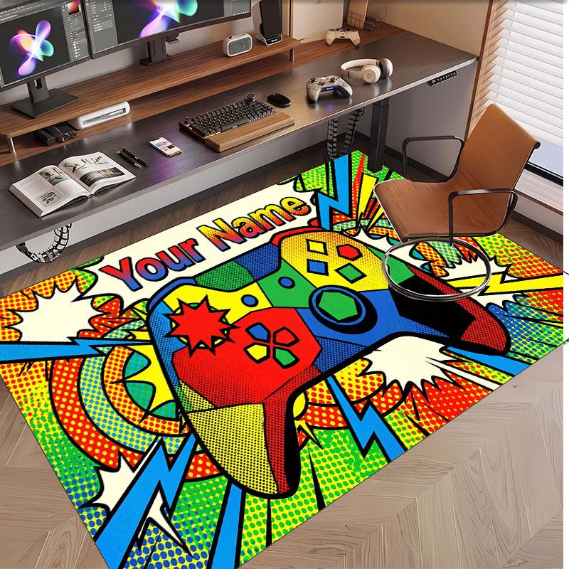 Game Controller Theme Soft Crystal Velvet Rug Custom Name & Text Print Non Slip Floor Rug for Bedroom Living Room