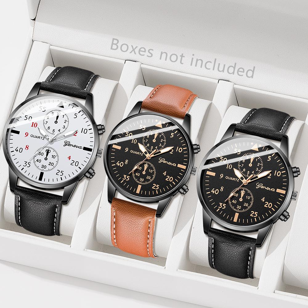 3PCS Men s Fashion Watch Set Business Trend Versatile Retro Classic Round Dial Quartz Watch Set as a Holiday Gift for Him
