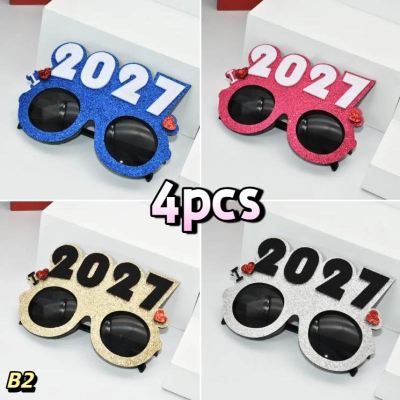 Óculos com Número 2027 Óculos de Feliz Ano Novo Óculos de Sol com Glitter de Diamante Adereço de Cosplay Decoração de Festa de Natal Óculos Engraçados