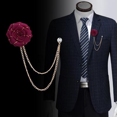 New Accessories Fabric Rose Tassel Men Flowers Brooch Lapel Pin Suit Brooches Pin