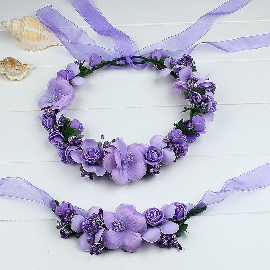 S160707 Artificial Flower Hairband And Bracelet Set Fabric Material For Women And Girls