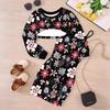 Girls Cartoon 2 Piece Outfits, Long Sleeve Crop Top + Spaghetti Strap Bodycon Dress, Vintage Oil Print Party Dress Set