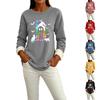 Women's Long Sleeve Round Neck Top with Halloween Print, Cozy Winter Casual Pullover