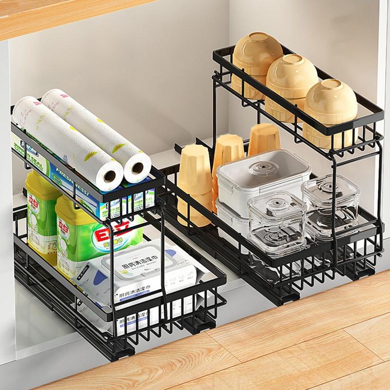 Kitchen Under Sink Organizer Under Sink Storage Sliding Drawer Bathroom Storage Shelves Shampoo Cosmetics Organizer Baskets