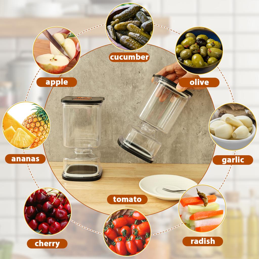 Flip Pickle Jar Total 33.82OZ Clear Pickle Can with Fork Timer Dry and Wet Seal Container Jar for Gherkins Olives Onions Garlic