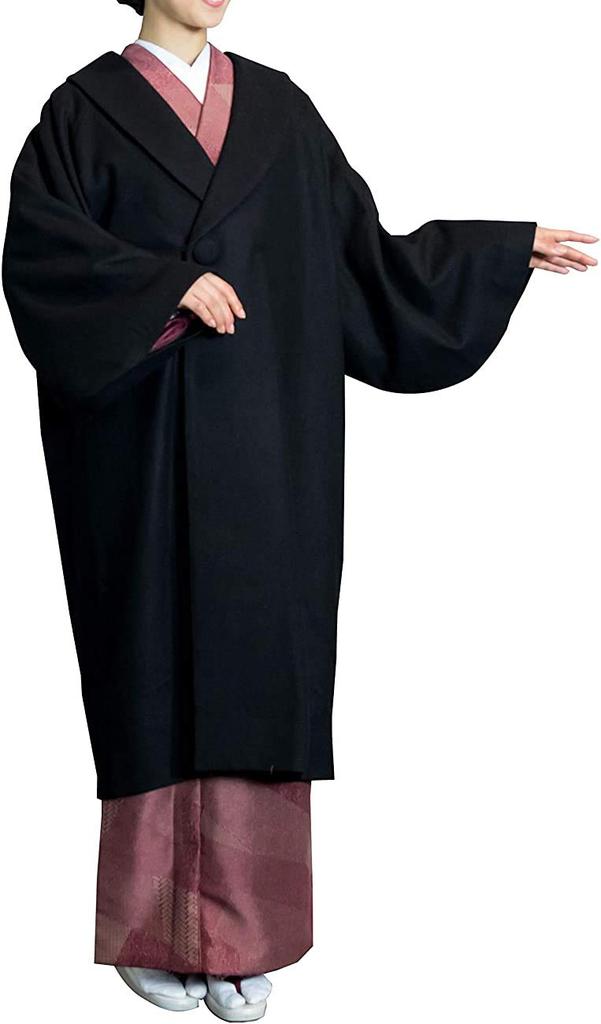 Japanese style coat with loofah dolman wool size for women [KYOETSU] collar, sleeves, blend, 6, (M, black)