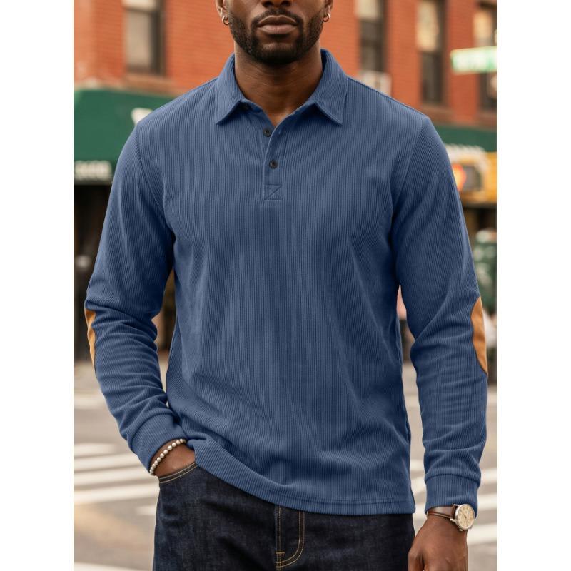 Men S Corduroy Polo Sweatshirt Button Placket Autumn Street Style
