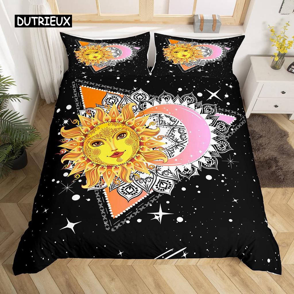 Sun and Moon Duvet Cover Set King Size Purple Liac Dream Catcher Star Bedding Set for Kids Children 2/3pcs Bohemia Quilt Cover