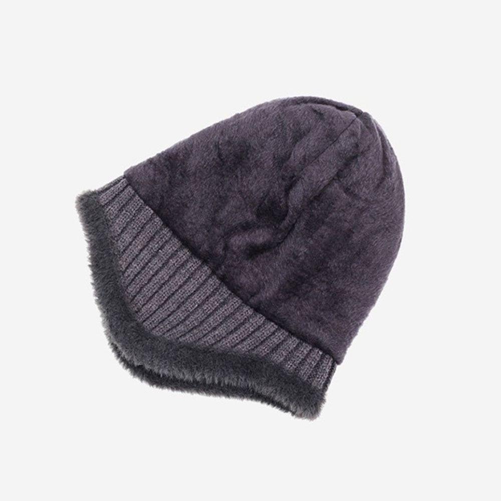 Double Layers Warm Knitted Hat Fur Lined Outdoor Warm Hat Beanie With Earmuffs  for Autumn Winter