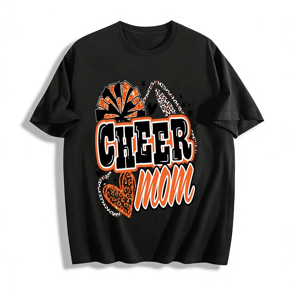 Glitter Leopard Print Cheer Mom Graphic Casual Top Pure cotton T-shirt XXS