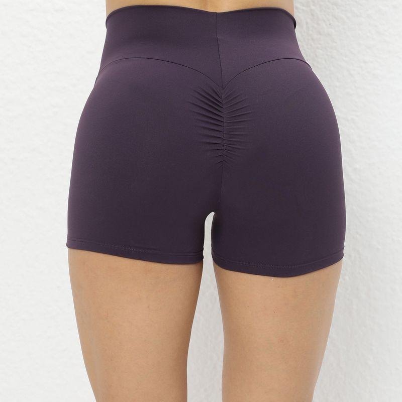 

Peach Hip Raise Fashion Yoga Shorts Stretch High Waist Running Fitness Hot Pants Tight Nude Feel Sports Three-Point Quick-Drying Deep purple L