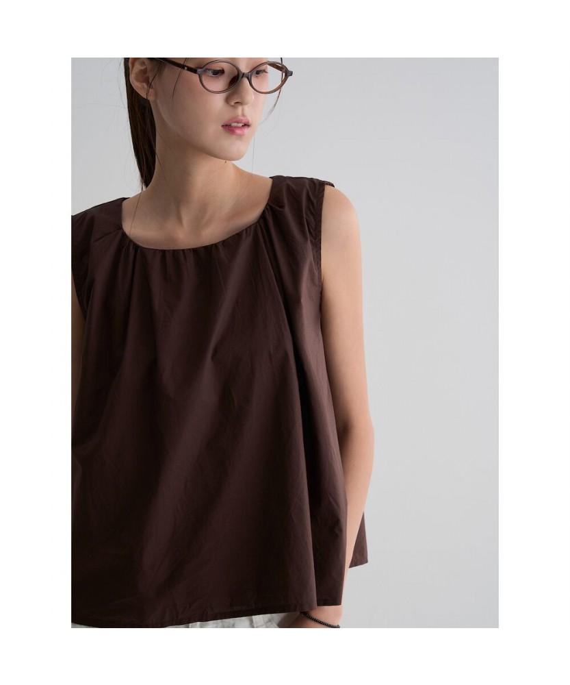 8SECONDS Cotton Sleeveless Shirred Blouse Brown