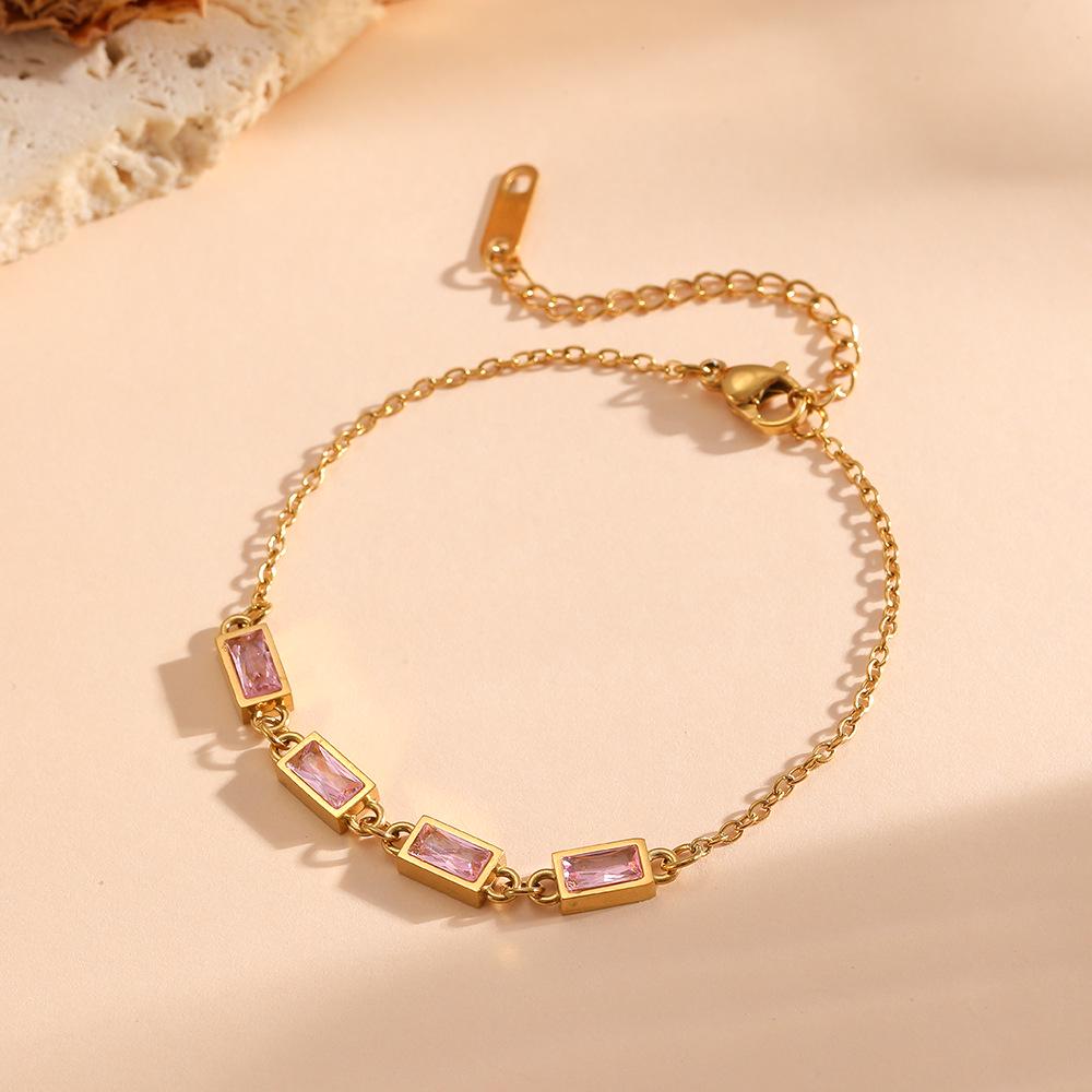 18K Gold-Plated Square Stone Titanium Steel Bracelet for Women - Elegant & Versatile