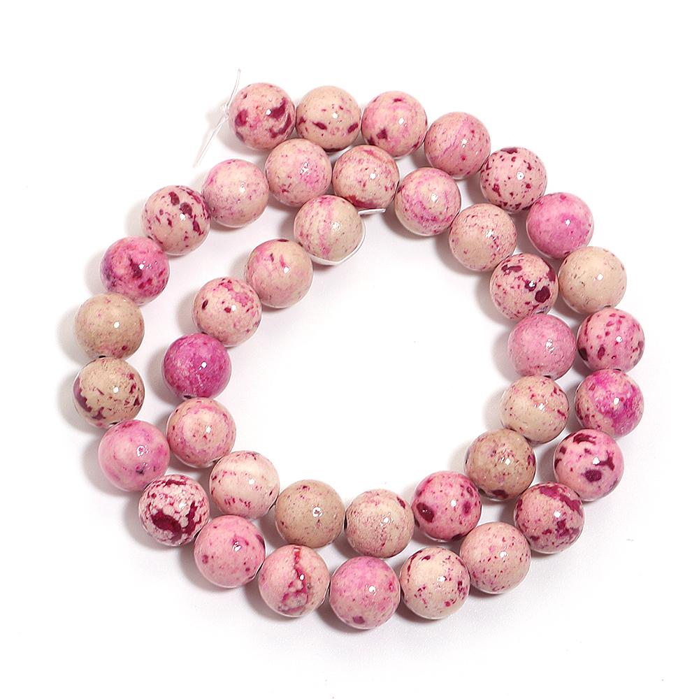 Natural Stone Beads 6 8 10 12mm Pink Travertine Round Loose Spacer Beads For Jewelry Making DIY Bracelets Necklace Accessories