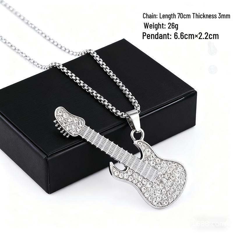 European Hip Hop Guitar Pendant Necklace - Trendy Titanium Steel Street Dance Sweater Chain Ornaments