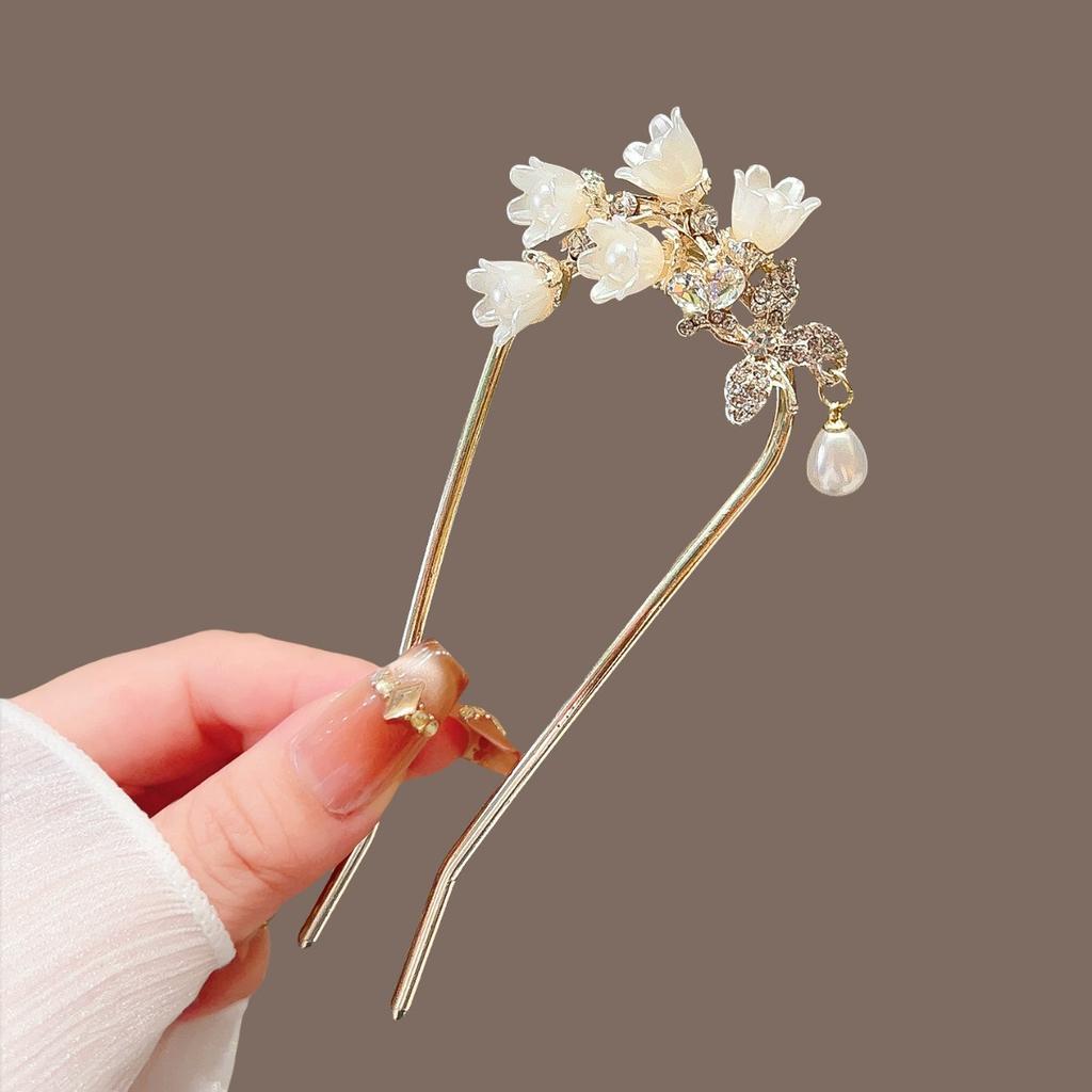 Pince à cheveux élégante de style chinois avec pompon, accessoire de coiffure à motif floral traditionnel, bijoux pour femmes, épingle à cheveux