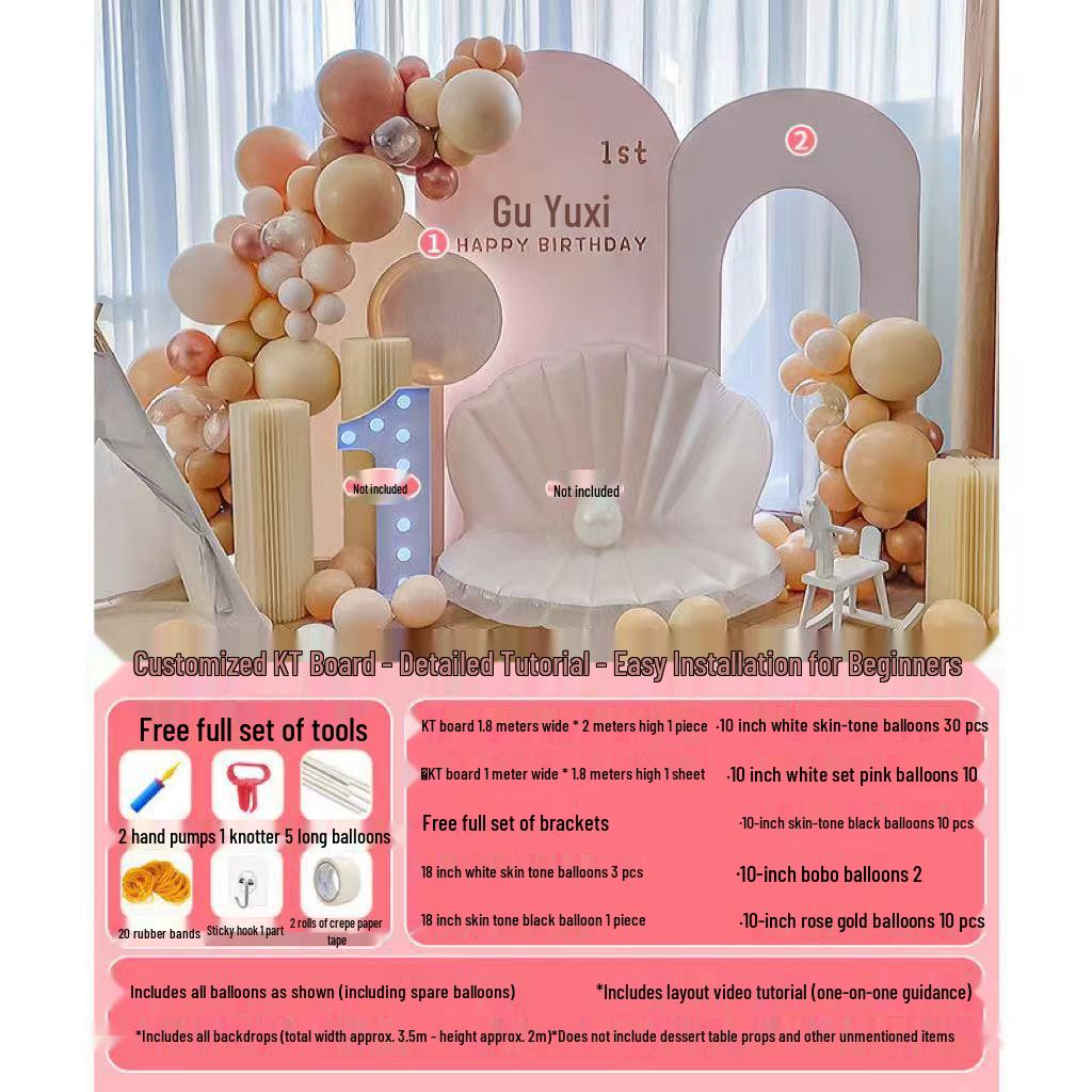 First Birthday & Hundred Days Celebration Backdrop with Balloons - Party Wall Decoration