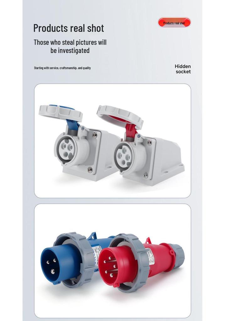 IP67 Waterproof Aviation Connector, 3-4-5 Core, 16/32A, Three-Phase Four-Wire, Non-Explosion-Proof