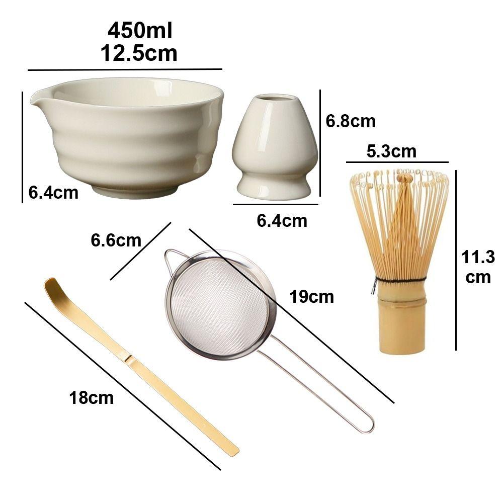 5pcs New Bamboo Ceramic Japanese Matcha Tea Set with Spout Food Grade Matcha Whisk Set Reusable Safe Green Tea Whisk Stirring