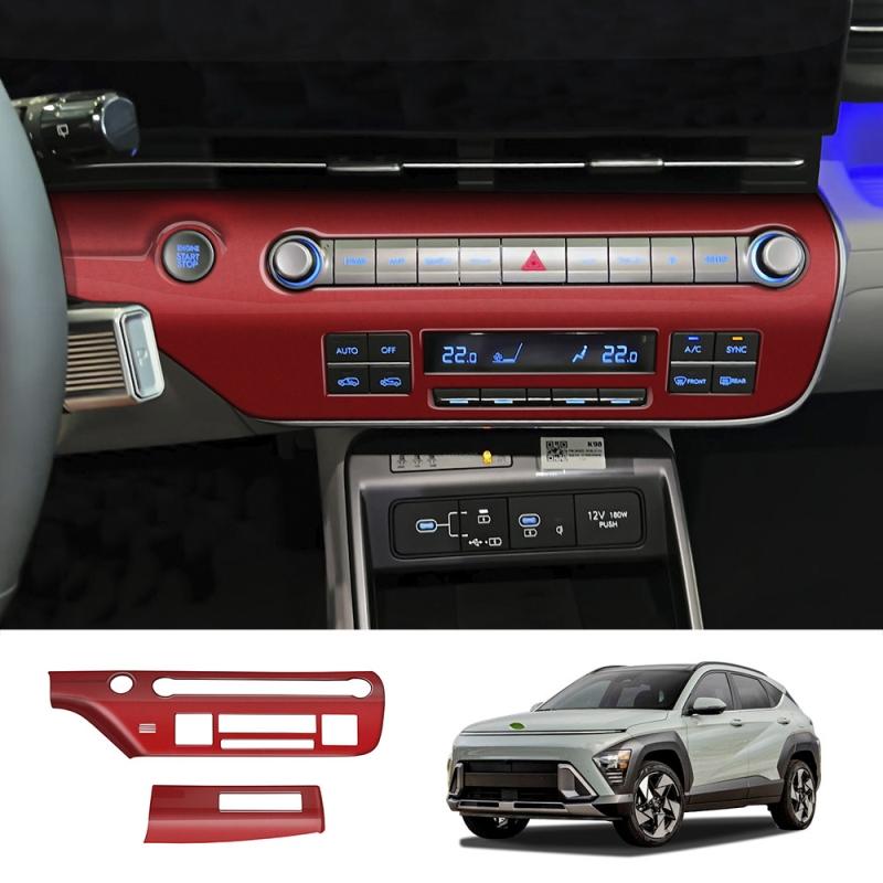 For Hyundai KONA 2024 2025 ABS Front Dashboard Accessories Center Control Panel Air Switch Cover Trim Decoration Sticker Frame