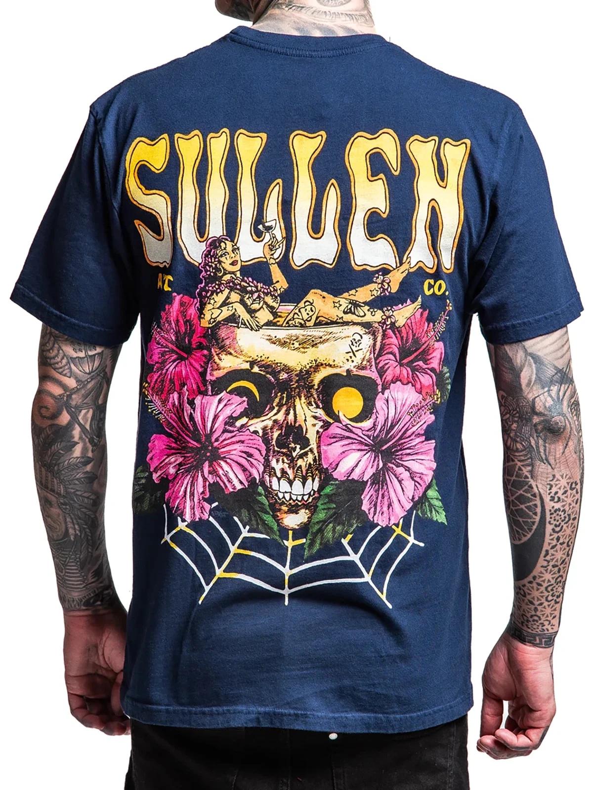

Sullen Men s Skulloha Short Sleeve Premium T-shirt Tattoo Art Skull Girl Tee L