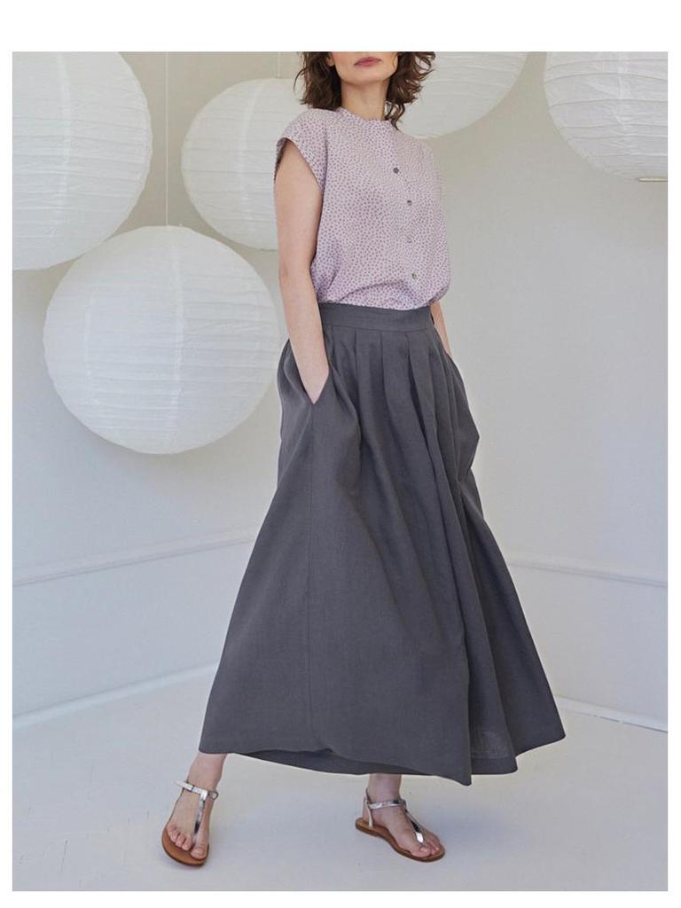 High-Waisted French Retro Linen-Cotton Wide-Leg Cropped Pants with Crinkled Texture