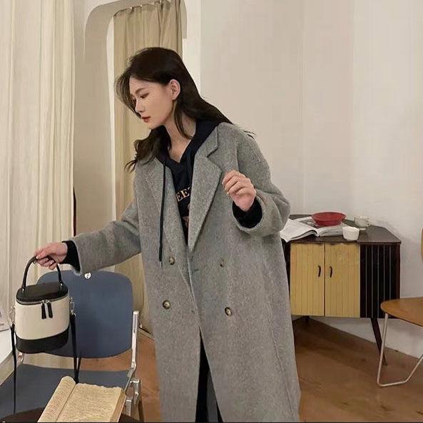 

Женское шерстяное пальто средней длины в стиле Хепберн 2025 для осени и зимы S