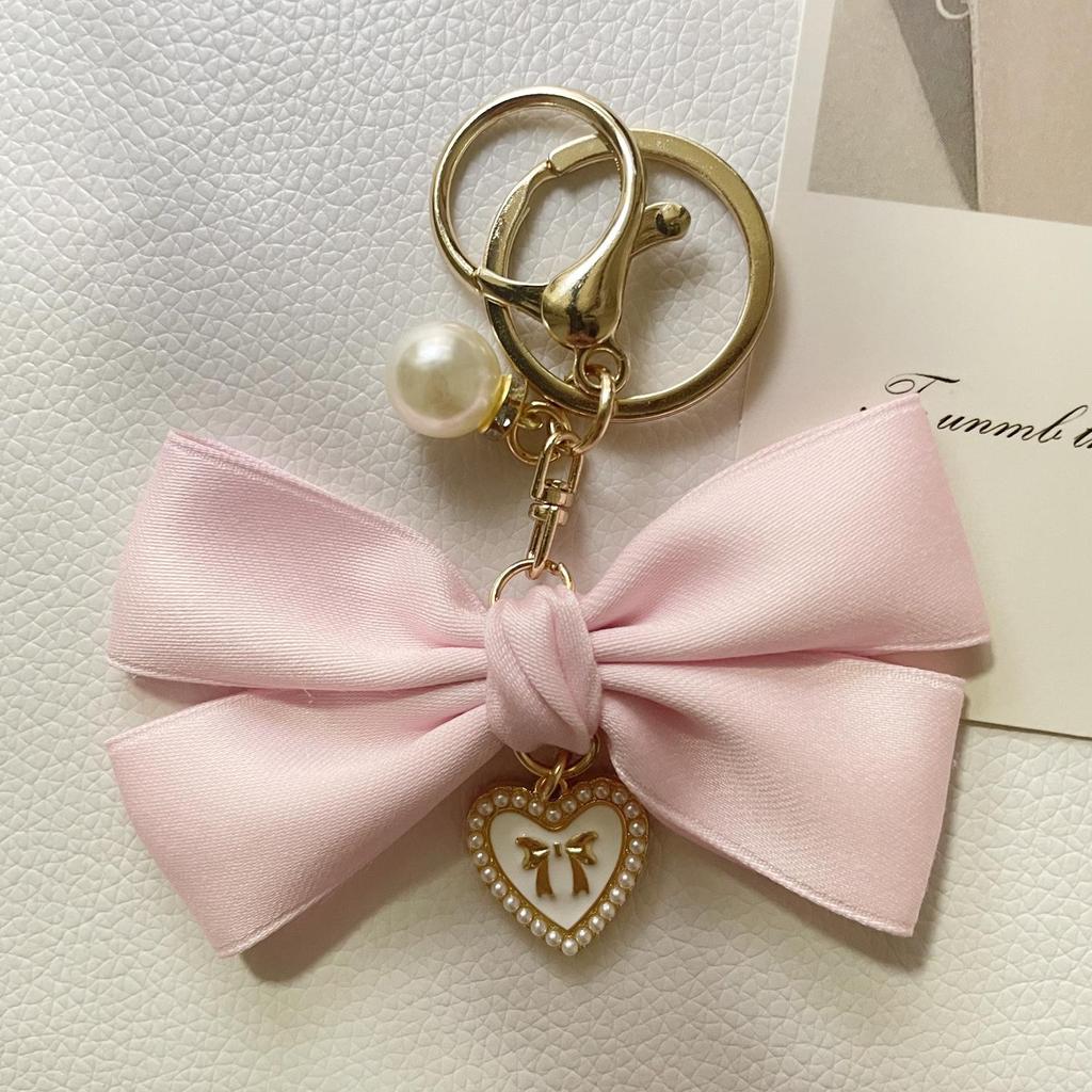 Silk Ribbon Bow Charm Handbag Keychain and Keyring Accessory