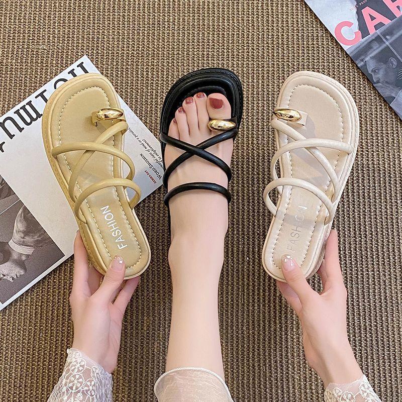 Cool slippers women's summer wear 2025 Internet celebrity explosion toe fashion French platform fairy style niche wedge heel shoes