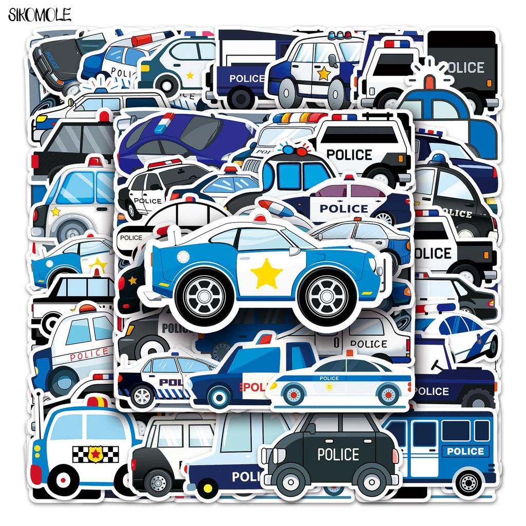 10 30 50pcs Cute Police Car Stickers Cool DIY Children Toys Laptop Suitcase Skateboard Guitar Cartoon Graffiti Sticker Kid Gift