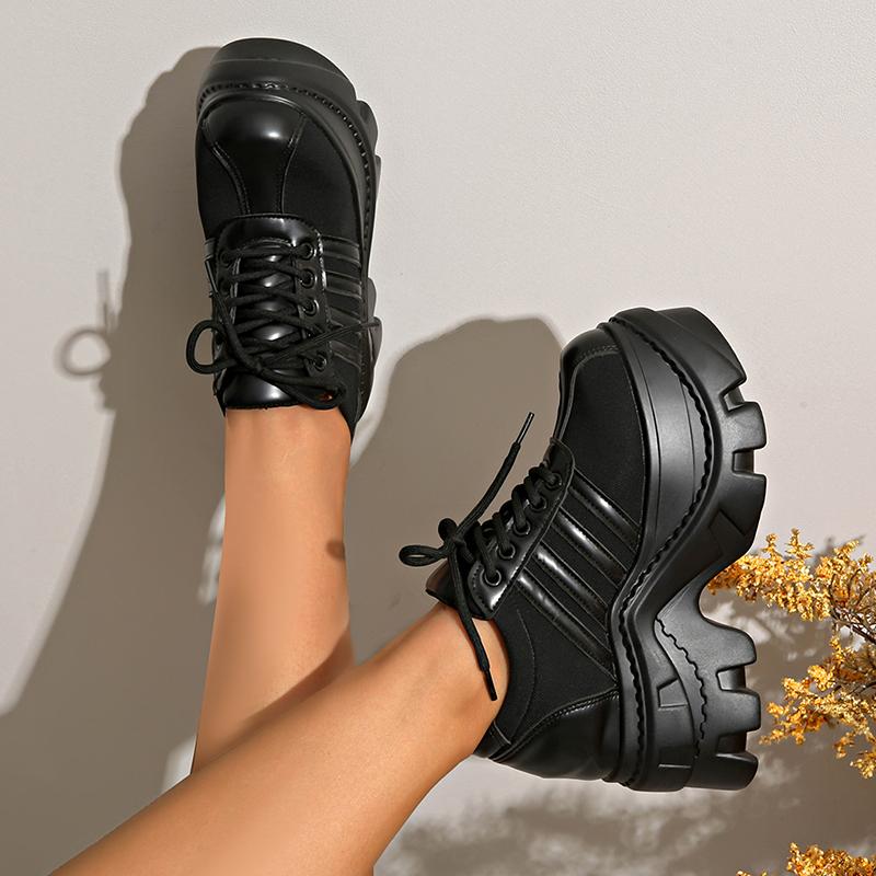Women's Fashion Breathable Chunky Sneakers Thick Bottom Non Slip Vulcanized Shoes Woman Gothic Black Platform Sports Shoes