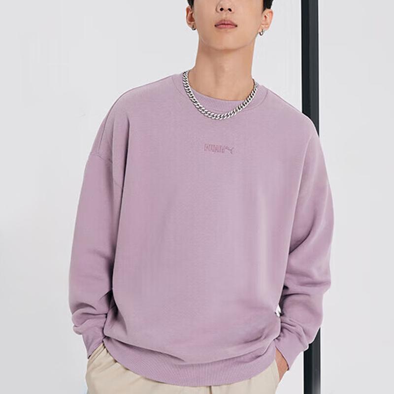 Puma Fleece Embroidered Crewneck Sweatshirt Men Tops Pink Purple 534365-64