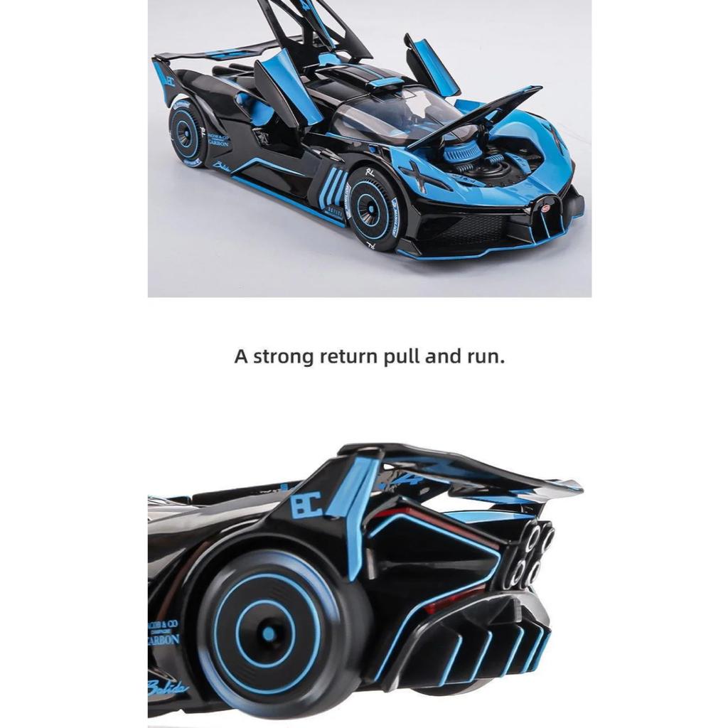 1/24 Scale Bugatti Bolide Alloy Sport Car Model Diecast Metal Toy Racing Vehicles Sound and Light Toy Collection Gift for Childrens