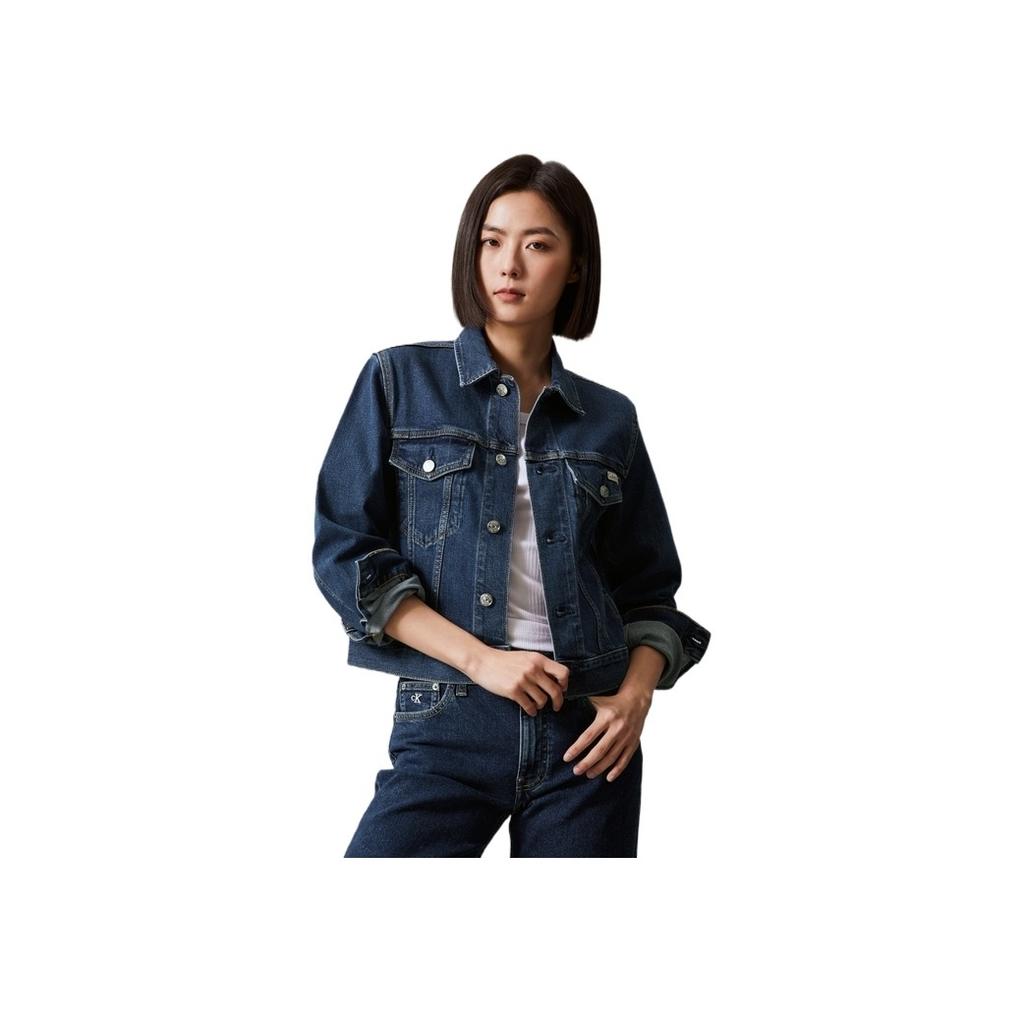 Calvin Klein American Vintage Minimalist Label Single-Breasted Collar Long Sleeve Denim Jacket Women Jacket Denim-Blue 40WK731