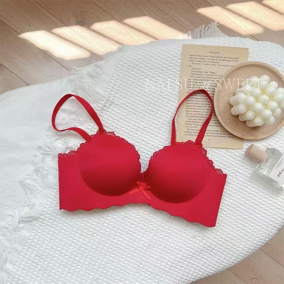 

Female Summer Pure Desire Sexy Small Breast Gathers No Underwire One Piece Type No Trace Underwear 38/85AB червоний
